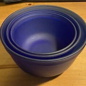 Set of Cobalt BLUE Mixing Bowls, Satin Frosted ~ Anchor Hocking ~ 1, 1.5, 2.5 Qt